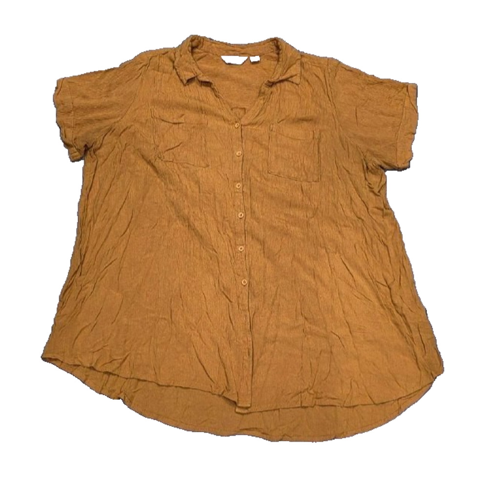 Cafe Marrakech Women Casual V Neck Button Front Blouse shirt mustard 3X A005899